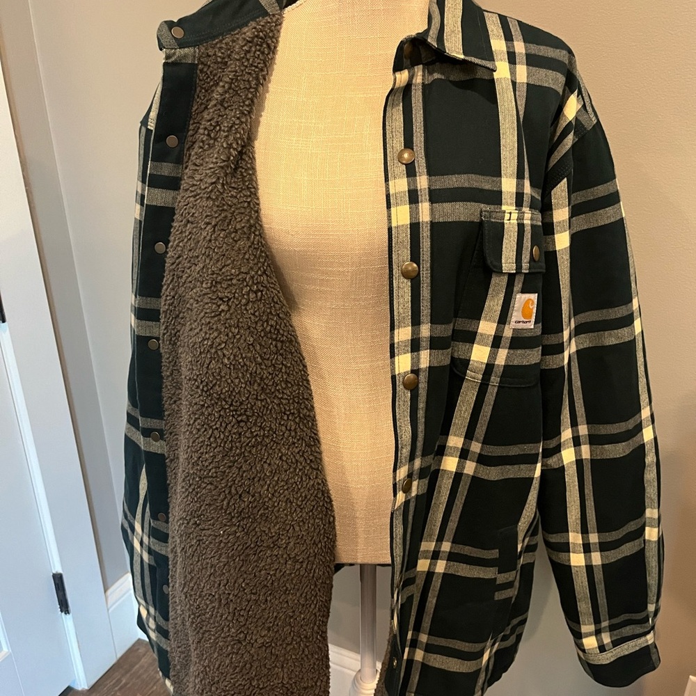 Carhartt Men’s NWOT lined Sherpa plaid jacket XL - Picture 3 of 6